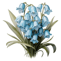 Artwork of a bunch of bluebell flowers.