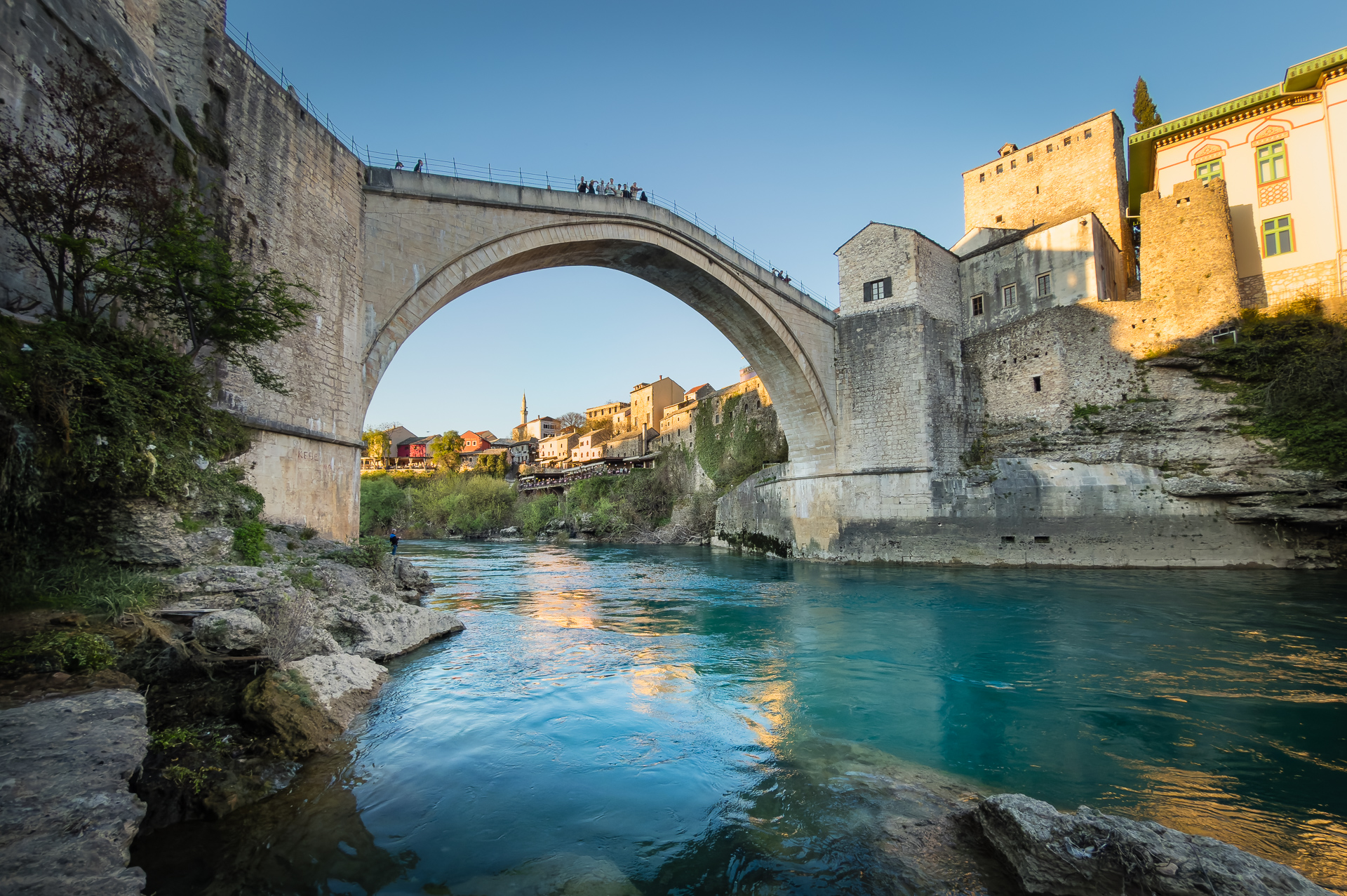 Stari Most bridge over the Neretva River in Mostar, Bosnia and Herzegovina.